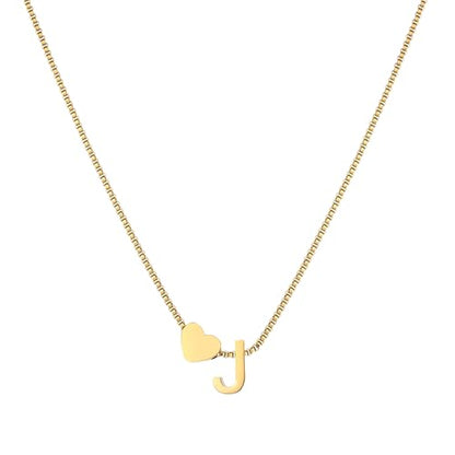 18K Real Gold Plated Heart Initial Necklace for Women-Personalized A-Z Letter Pendant on Durable Stainless Steel Box Chain (16+2.5 inch Adjustable) Hypoallergenic Everyday Jewelry Gift Boxed for Mom Wife - style: Gold:J