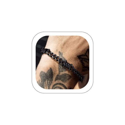 Bandmax Barbed Wire Chain Bracelets for Men Women Stainless Steel/Black/Gold Thorn Cuban Link Bracelet Adjustable Punk Emo Style Jewelry Gift - color: 08 7MM-Black Plated