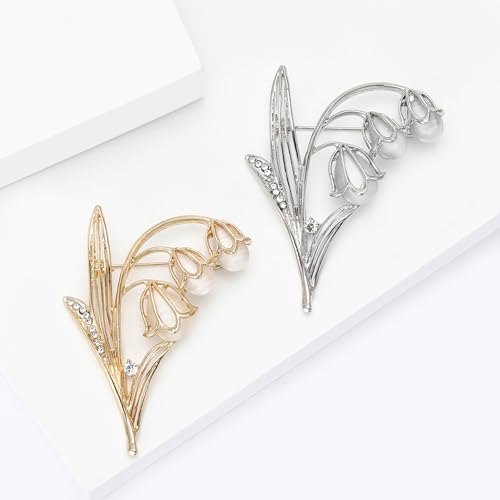 coadipress Tulip Floral Brooch Pin for Women Dainty Gold Plated Rhinestone Pearl Tulip Flower Green Leaf Broochs Pins Trendy Wedding Party Jewelry Accessories - style: GOLD CZ