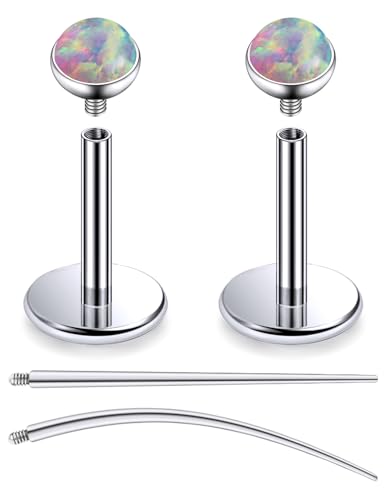 F136 Titanium 20/18/16G Internally Threaded Flat Back Multicolor Opal Stud Earrings Nose Rings Lip Labret Medusa Monroe Piercing Jewelry with Taper for Women Men - color: Pink, size: 18g*6mm*2mm