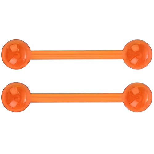 Glow in the Dark Barbell Piercing Set for Women Men 14 G Flexible Acrylic Tongue Ring Jewellery Long Nipple Piercings Bars Kit Hypoallergenic Cute Body Jewelry Stud 2 pcs - color: Orange