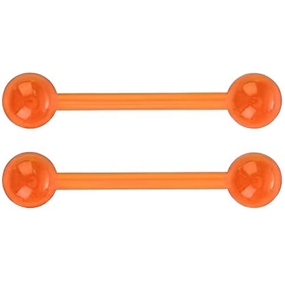 Glow in the Dark Barbell Piercing Set for Women Men 14 G Flexible Acrylic Tongue Ring Jewellery Long Nipple Piercings Bars Kit Hypoallergenic Cute Body Jewelry Stud 2 pcs - color: Orange