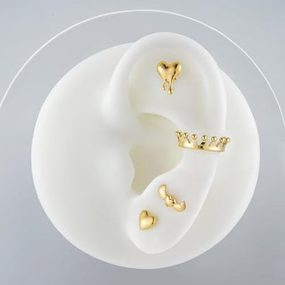 ASTM F136 Titanium Halloween Piercing Jewelry 16G 6mm 8mm, Cartilage Flatback Earring Stud for Helix Conch, Hypoallergenic, Nickel free - color: Molten Heart - Gold