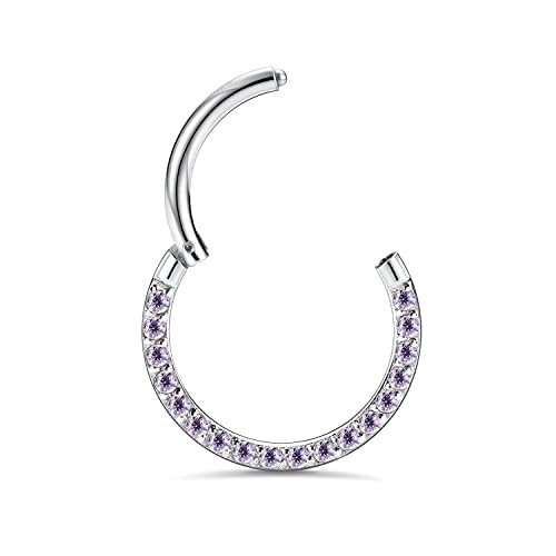 GAGABODY Septum Ring 16 Gauge Earrings Daith Jewelry Surgical Steel Hinged Nose Rings Nose Hoop Cartlidge Earring Hoop Helix Rook Piercing Jewelry - color: Style1:1pc Silver-Purple CZ