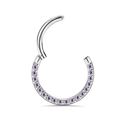 GAGABODY Septum Ring 16 Gauge Earrings Daith Jewelry Surgical Steel Hinged Nose Rings Nose Hoop Cartlidge Earring Hoop Helix Rook Piercing Jewelry - color: Style1:1pc Silver-Purple CZ