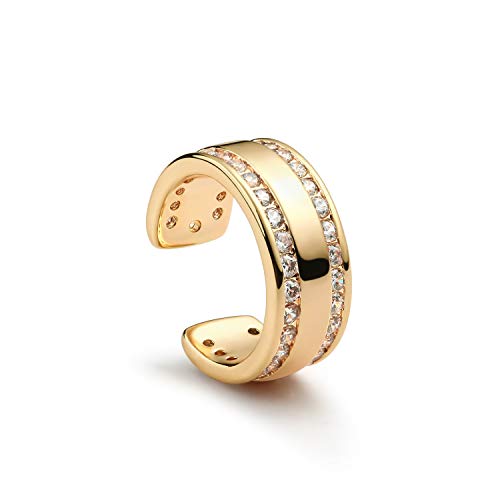 Women Ear Cuff Earring Gold Non Pierced Ear Cartilage Clip on Wrap Hoop 14K Gold Filled Tiny Boho Beach Simple Minimalist Delicate Handmade Hypoallergenic Jewelry Gift-Sold as Single/Pair - style: Band 2 Row CZ