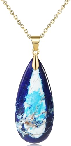 Suyi Stone Necklace for Women Teardrop Colorful Pendant Necklaces - color: Blue Gold