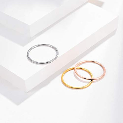 Women's Stainless Steel 1MM Thin Plain Midi Stacking Ring Band Comfort Fit, Size 3 to 10 - color: 1mm Dome - G