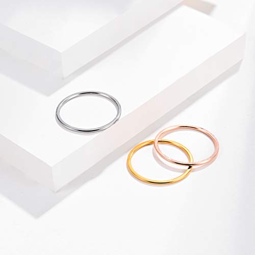 Women's Stainless Steel 1MM Thin Plain Midi Stacking Ring Band Comfort Fit, Size 3 to 10 - color: 1mm Dome - Rose G