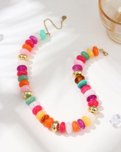 FIRAZIO Colorful Chunky Beaded Necklaces for Women | Trendy Statement Necklace Choker Necklace Boho Summer Beach Vacation Jewelry Gift - color: Colorful Beaded - 1