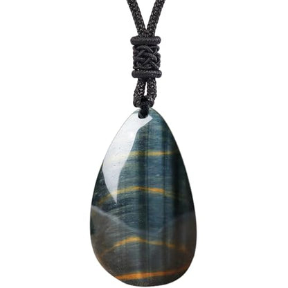Anjiucc Natural Gemstone Tree of Life Black Obsidian/Golden Obsidian Pendant Necklace for Male and Female Necklace - color: Blue Tiger's Eye