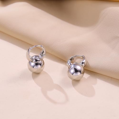 14k Gold Plated Ball Dangle Earrings for Women Sterling Silver Ball Drop Earrings Hypoallergenic Round Balls Hoop Earring Leverback Lightweight Earrings Fashion Jewelry - color: 04-silver