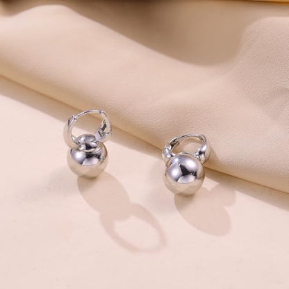 14k Gold Plated Ball Dangle Earrings for Women Sterling Silver Ball Drop Earrings Hypoallergenic Round Balls Hoop Earring Leverback Lightweight Earrings Fashion Jewelry - color: 04-silver