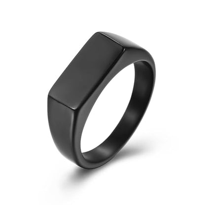 Quiet Luxury Wide Square Signet Ring - Timeless Titanium Steel Band Fashion Statement Jewelry for Men & Women (Silver, Antique Silver, Gold, Black) - color: Black