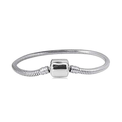 Snake Chain Memorial Charm Bracelet fits Pandora Moments Bracelet Women Silver Stainless Steel 6.7-8.3 inch - size: 8.3"