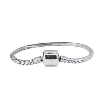Snake Chain Memorial Charm Bracelet fits Pandora Moments Bracelet Women Silver Stainless Steel 6.7-8.3 inch - size: 7.1"