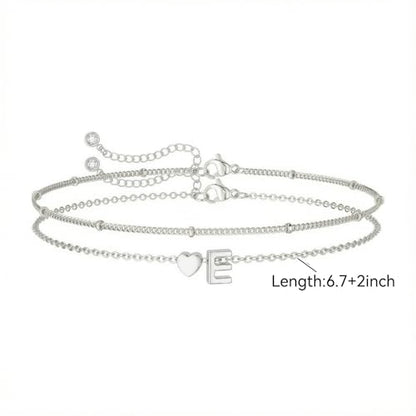 Gold Initial Bracelets for Women Trendy, Dainty Layered 14K Gold Plated Heart Letter Charm Bracelets, letter beads for name bracelets Jewelry Gifts - color: Silver-E