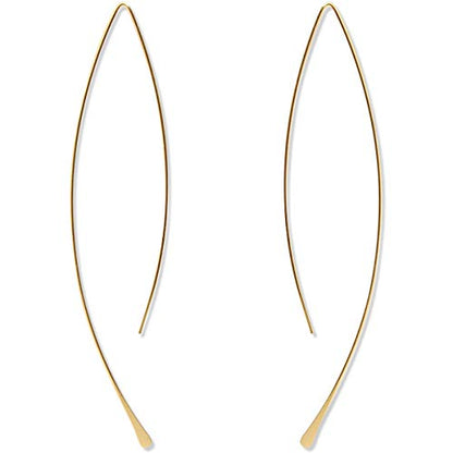 Upside Down Hoop Earrings - Hypoallergenic Lightweight Wire Needle Drop Dangle Threader Hoops for Women, Safe for Sensitive Ears - Plated in 925 Sterling Silver or 18k Gold - color: 3.25" inch - 18k Gold Plated