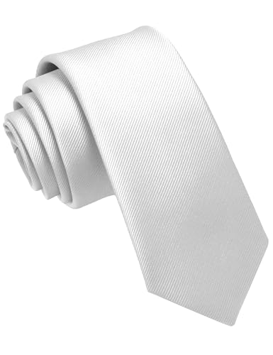 JEMYGINS 2.4" Solid Color Skinny Tie and Pocket Square with Tie Clip Sets for Men (6cm) - color: White2