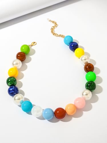 Chunky Beaded Necklaces for Women Statement Necklace | Bold Chunky Choker, Large Resin Beads, Adjustable Necklace, Boho Trendy Summer Beach Holiday Jewelry - color: Colorful-02