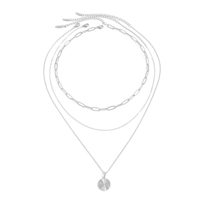 Layered Gold Necklace for Women 18K Gold Plated Stainless Steel Necklaces Stack Dainty Paperclip Chain Choker Trendy Jewelry Set - color: Silver