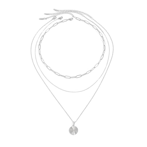 Layered Gold Necklace for Women 18K Gold Plated Stainless Steel Necklaces Stack Dainty Paperclip Chain Choker Trendy Jewelry Set - color: Silver