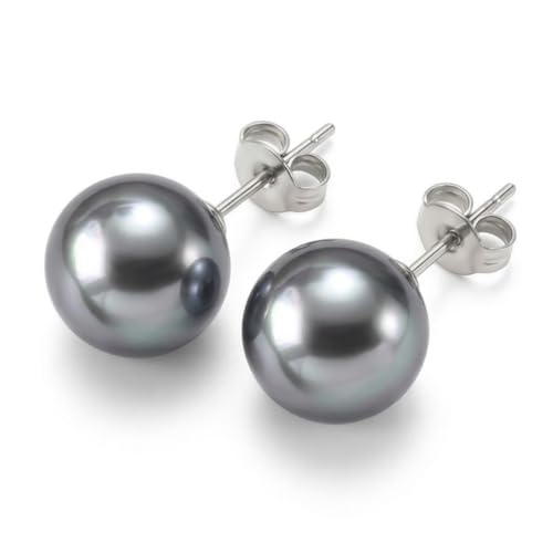 Pearl Stud Earrings Multicolor Shell Beads Pearl Hypoallergenic Stud Earrings Ocean Shell Pearl Jewelry - color: SilverGrey