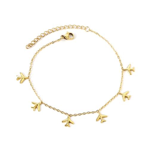 Airplane Anklet for Women Dainty Adjustable Gold Link Fly Plane Charm Foot Chain Stainless Steel Stacking Airline Pendant Bracelet Anklets Simple Statement Ankle World Travel Souvenir Jewelry Freedom Lover Wanderlust Gifts