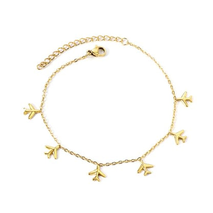 Airplane Anklet for Women Dainty Adjustable Gold Link Fly Plane Charm Foot Chain Stainless Steel Stacking Airline Pendant Bracelet Anklets Simple Statement Ankle World Travel Souvenir Jewelry Freedom Lover Wanderlust Gifts