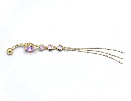 JAJAFOOK Surgical Steel Cubic Zirconia Long Dangle Navel Ring Sexy Body Piercing Belly Button - color: Purple