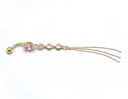 JAJAFOOK Surgical Steel Cubic Zirconia Long Dangle Navel Ring Sexy Body Piercing Belly Button - color: Purple