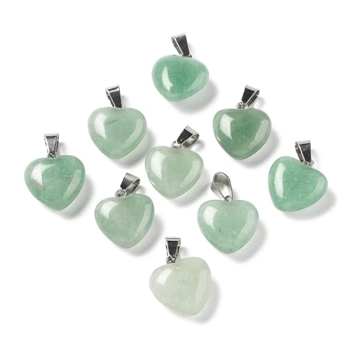 10Pcs Heart Stone Charm Pendants Natural Green Aventurine Gemstone Pendants with Platinum Brass Loops for DIY Necklace Keychains Earring Crafts Supplies - color: Green Aventurine