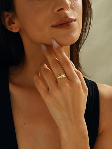 C-leen Gold Rings for Women Non Tarnish, Diamond Twist Love Knot Ring Dainty 18k Real Gold Plated Cubic Zirconiz Knuckle Pinky Thumb Rings Gold Jewelry for Women Gift Size 6-10 - size: 9