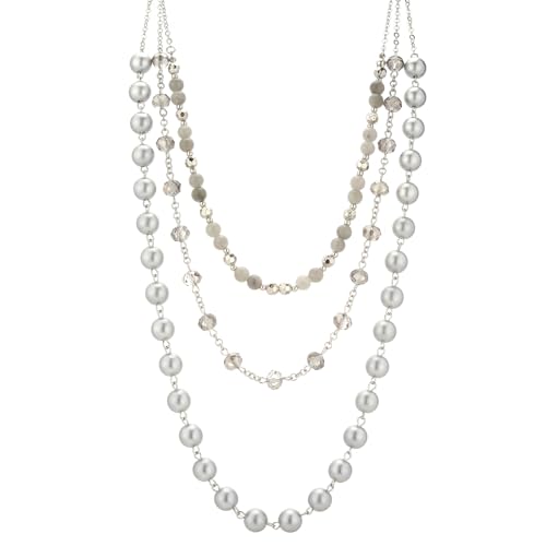 Noessla Layered Beaded Necklaces for Women - 3 Strand Boho Statement Choker Fashion Jewelry Gifts - color: Silver