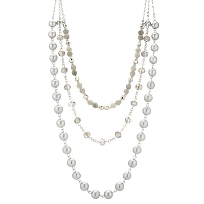 Noessla Layered Beaded Necklaces for Women - 3 Strand Boho Statement Choker Fashion Jewelry Gifts - color: Silver