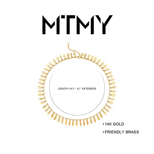MTMY Beaded Necklaces for Women 14K Gold Plated Dainty Colorful Green/Rose Beaded Pearl Choker Necklace Delicate Boho Choker Necklace Jewelry Gift - style: Leaf tassel