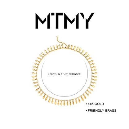 MTMY Beaded Necklaces for Women 14K Gold Plated Dainty Colorful Green/Rose Beaded Pearl Choker Necklace Delicate Boho Choker Necklace Jewelry Gift - style: Leaf tassel