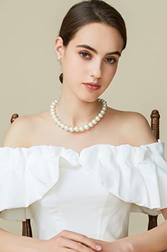 BABEYOND Round Imitation Pearl Necklace Wedding Pearl Necklace for Brides - color: White, size: 14mm