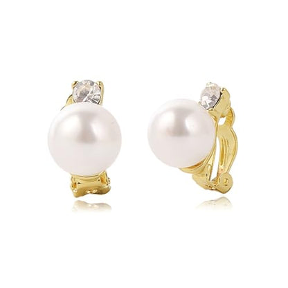 Pearl Clip on Earrings for Women Freshwater Baroque Pearl Dangle Drop Earrings Non Pierced 14K Gold Plated Oval Earrings White Imitation Pearl Earrings Fashion Wedding Minimalist Jewelry