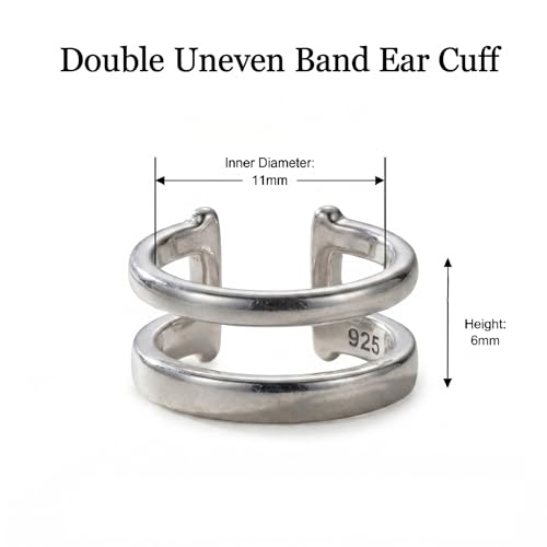 925 Sterling Silver Ear Cuff, Handmade Single Band Adjustable Non Piercing Clip On Cartilage Earring, Minimalist Ear Wrap Faux Piercing Jewelry for Women - style: Double Band