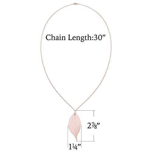 Filigree Long Leaf Pendant Dangle Necklace and Earring Jewelry Set | Beautiful Fashion Delicate Long Leaf Necklace Earrings For Women Trendy Boho - color: G-Rose Gold Necklace