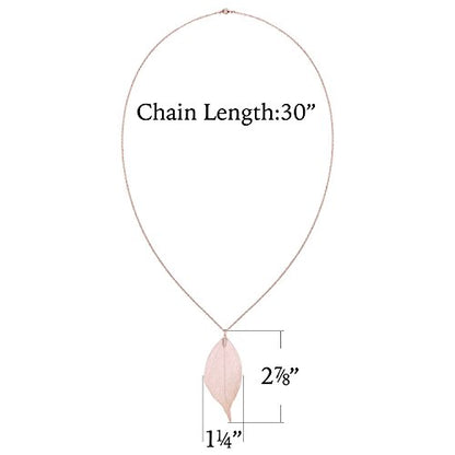Filigree Long Leaf Pendant Dangle Necklace and Earring Jewelry Set | Beautiful Fashion Delicate Long Leaf Necklace Earrings For Women Trendy Boho - color: G-Rose Gold Necklace