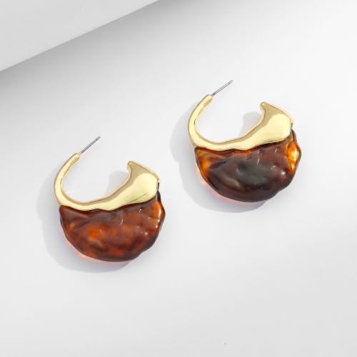 Brown white Hoop Earrings for Women Gold-Plated Irregular Huggie Statement Earrings - color: AMZ-EH23402B-HY