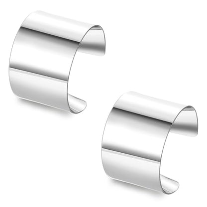 2Pcs Cuff Bangle Bracelet for Women Open Wide Bangle Bracelet Set | minimalist statement bangle bracelets，wrist cuff wrap bracelet adjustable，open wide wire grooved hammered bracelet set - color: 2PCS-Sliver-B