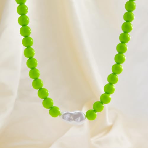 Colorful Faux Baroque Pearl Resin Beaded Choker Necklace Summer Tropical Jewelry for Women - color: Green