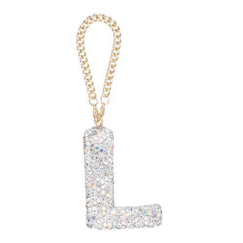 MECCANIXITY Bling Car Letter Charm, Initial L Letter Interior Car Rear View Mirror Decoration Hanging Crystal Ornaments for Women Bags Water Cup DIY Craft, Silver - style: Letter L