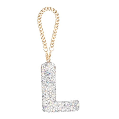 MECCANIXITY Bling Car Letter Charm, Initial L Letter Interior Car Rear View Mirror Decoration Hanging Crystal Ornaments for Women Bags Water Cup DIY Craft, Silver - style: Letter L