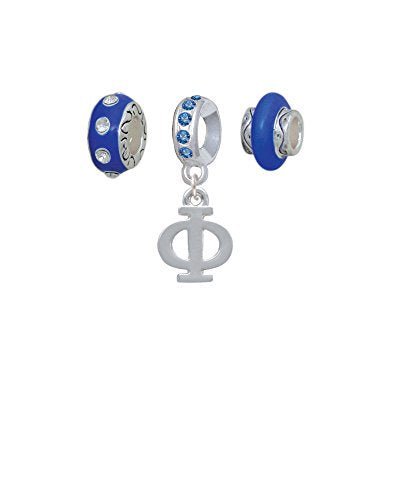 Large Greek Letter - Blue Charm Beads (Set of 3)