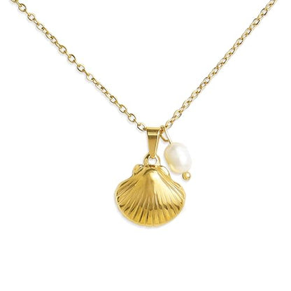 Jean Beau Dainty Pendant Necklaces for Women, Cute Chain Necklace Jewelry Gift - color: shell pearl