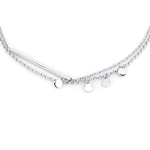 Vanbelle Sterling Silver Jewelry - Rhodium Plated with 925 Stamp - Double Layered Chain Circle & Bar Charms Anklet - Elegant handcrafted Stylish Designed for Women- 9" long + 1" extender